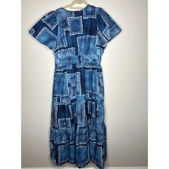 Anthro Maeve Somerset Maxi Dress XL Blue Bandana Cotton Smocked Waist NWT - Picture 8 of 13